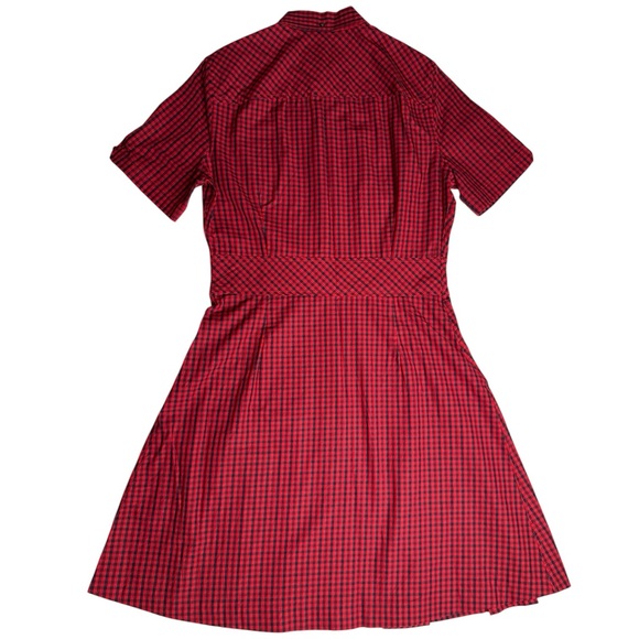 Fred Perry Red Gingham Plaid Short Sleeve Collar Mini Reissue Shirt Dress UK 8 - Picture 8 of 14